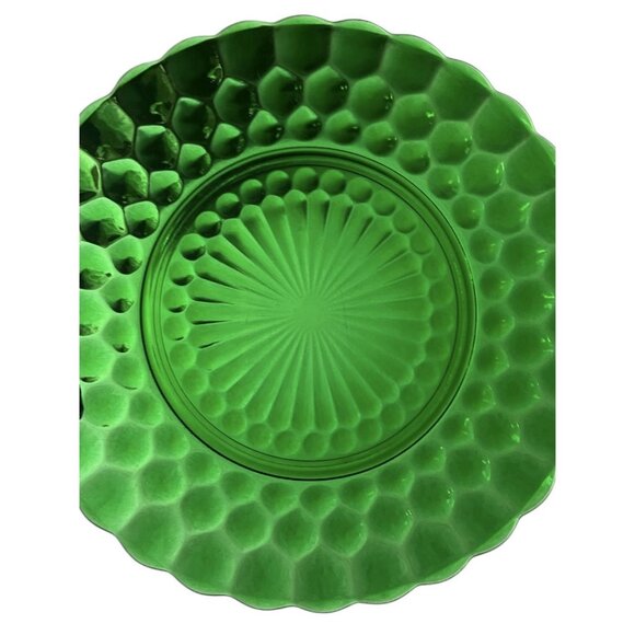 1950s Anchor Hocking Forest Green Bubble 9.25" Dinner Plate Made USA Set  of 4 - Picture 1 of 5